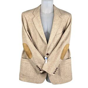 Peter England Men 46R Wool Blazer Suede Elbow Patches Button Detail Quiet Luxury